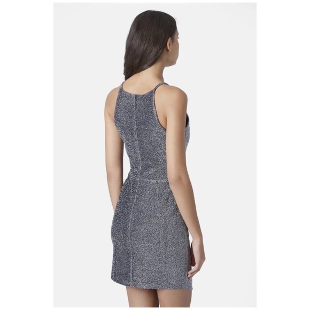 knee length dresses for ladies Rent Topshop Metallic Halter Neck Midi Dress With Ruched Side In Silver
